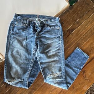 7 For All Mankind Distressed Blue Skinny Jeans